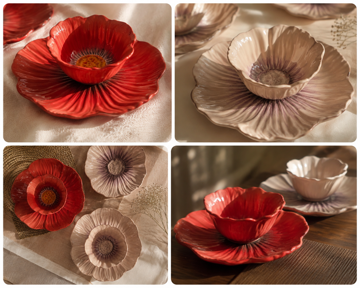 Camelia Ceramic Plates/Bowls